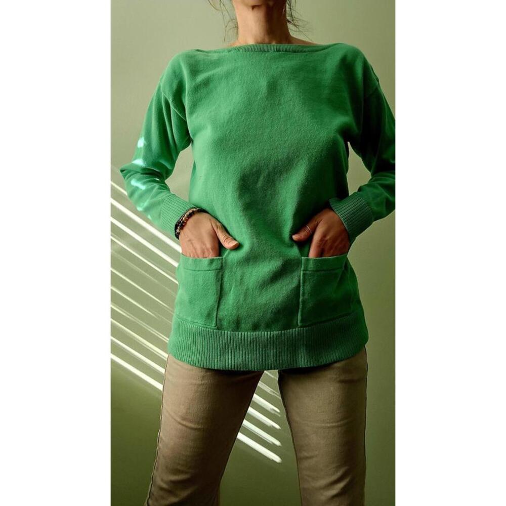 Colorful Green Boatneck Pullover Sweater S Vintage Women's Spring pockets